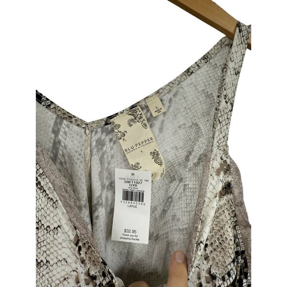 Blu Pepper Boutique Tie Front Lace Trim Tank Top Cami Snake Womens Large New - Picture 2 of 6